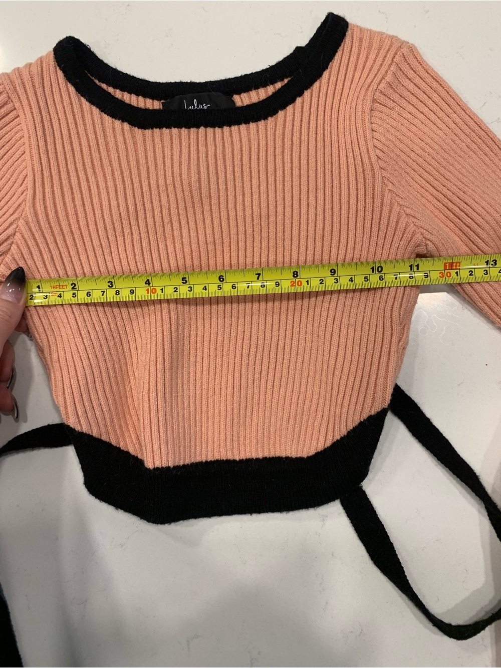 Lulu's Peach pink long sleeve Crop Sweater with tie up back